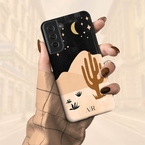Cactus in Desert Night Landscape Custom Initials Galaxy Case