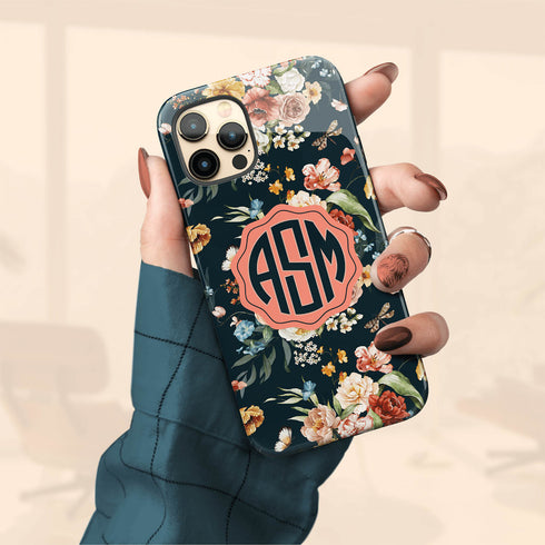 Watercolor Flowers Personalized Monogram iPhone Case
