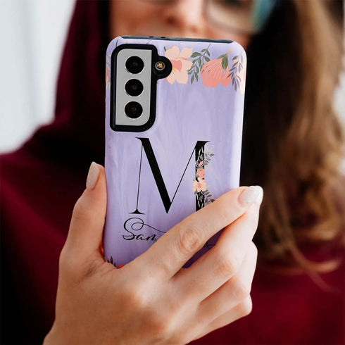 Floral Purple Monogram Custom Name Galaxy Case