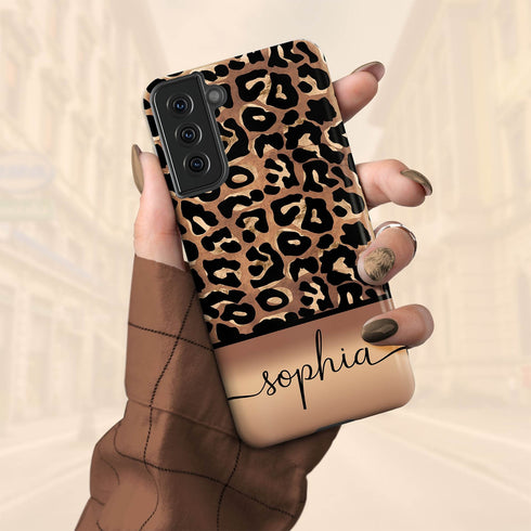 Wild Metallic Leopard Custom Name Galaxy Case - Gold
