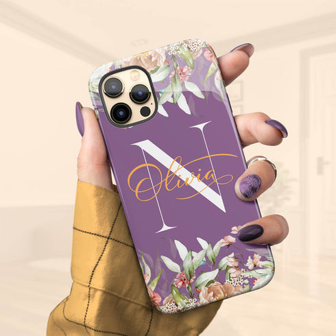 Blushing Flowers Monogram Custom Name iPhone Case