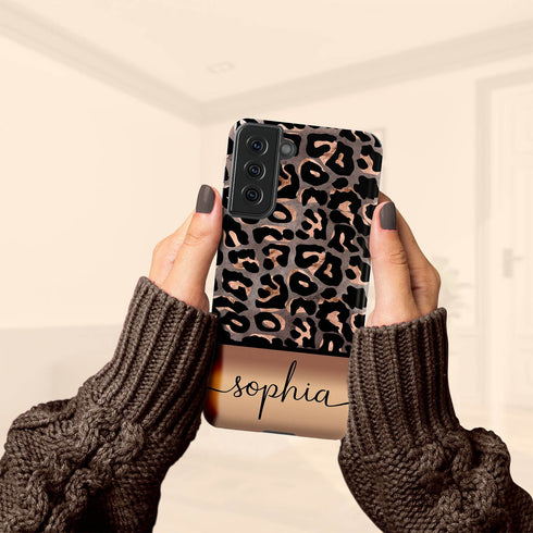 Wild Metallic Leopard Custom Name Galaxy Case - Grey
