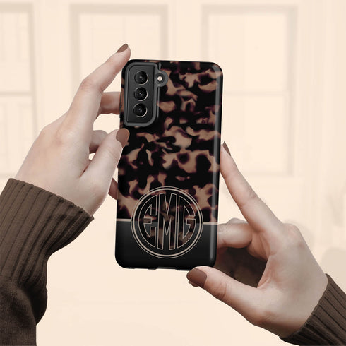Dark Tortoiseshell Round Monogram Galaxy Case