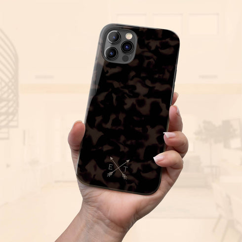 Dark Tortoiseshell Custom Crossed Arrows Initials iPhone Case