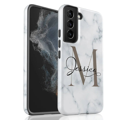 Monogram Personalized White Marble Galaxy Case