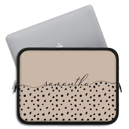 Spotted Dots Custom Calligraphy Name Laptop Sleeve