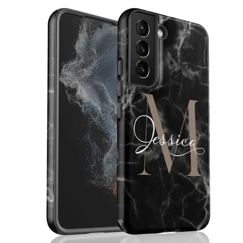 Monogram Personalized Black Marble Galaxy Case