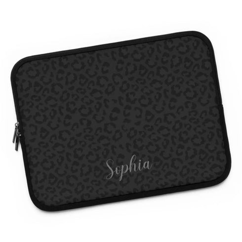 Dark Leopard Custom Name Laptop Sleeve