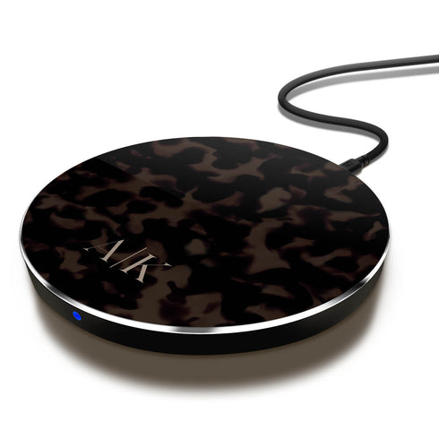 Dark Tortoiseshell Custom Initials Wireless Charger Pad