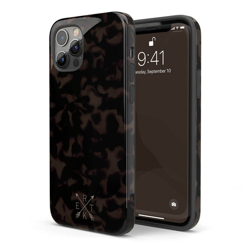 Dark Tortoiseshell Custom Crossed Arrows Initials iPhone Case
