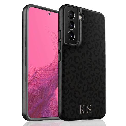 Black Leopard Custom Initials Galaxy Case