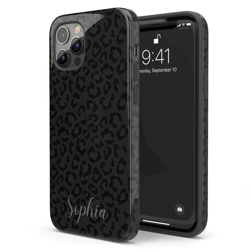 Dark Leopard Custom Name iPhone Case