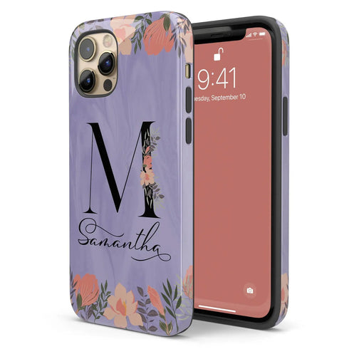 Floral Purple Monogram Custom Name iPhone Case