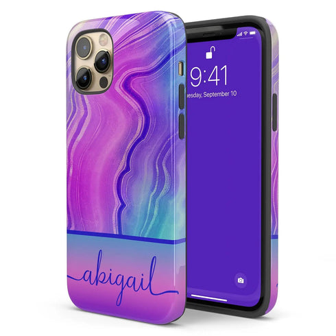 Neon Rainbow Agate Custom Name iPhone Case