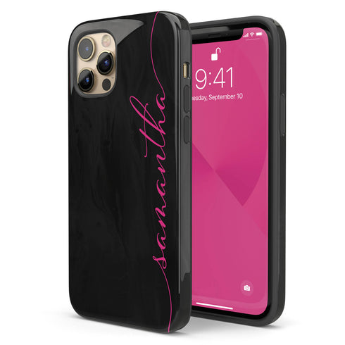 Personalized Name Calligraphy iPhone Case - Black & Hot Pink