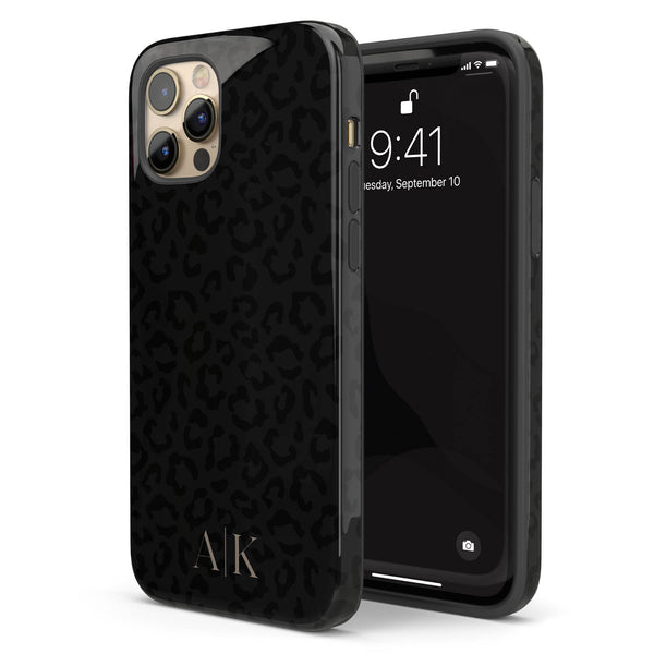 Black Leopard Custom Initials iPhone Case