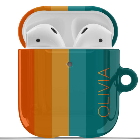 Orange & Teal Rainbow Custom Name AirPods Case