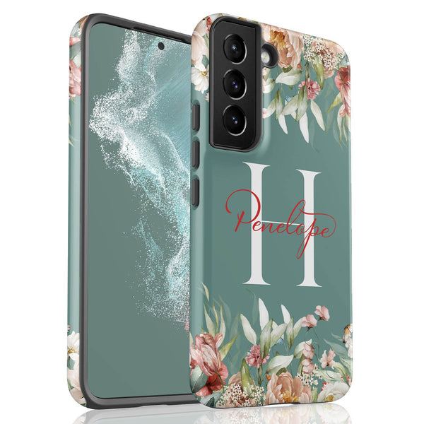 Blushing Flowers Monogram Custom Name Galaxy Case
