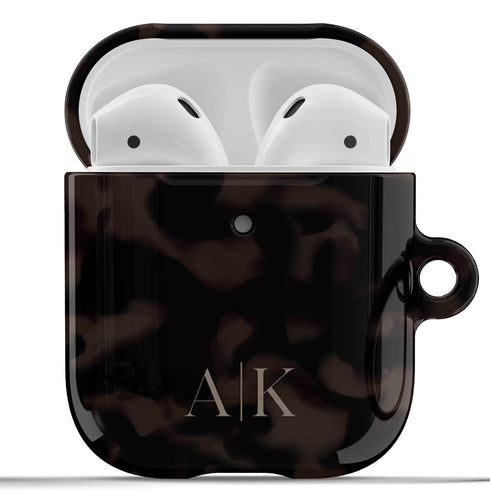 Dark Tortoiseshell Custom Initials AirPods Case