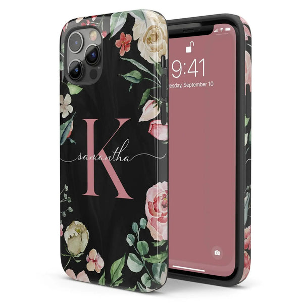 Monogram Roses Personalized iPhone Case
