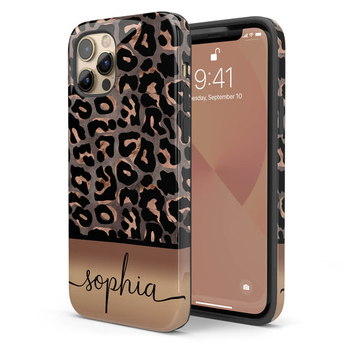 Wild Metallic Leopard Custom Name iPhone Case - Grey