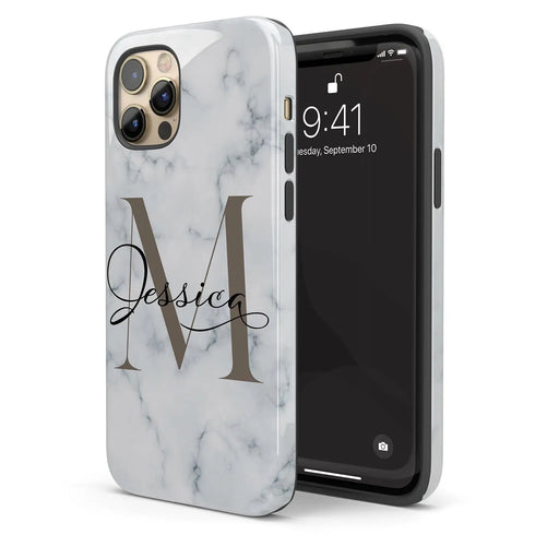 Monogram Personalized White Marble iPhone Case