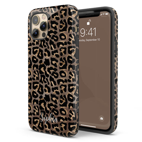 Metallic Leopard Personalized Name iPhone Case
