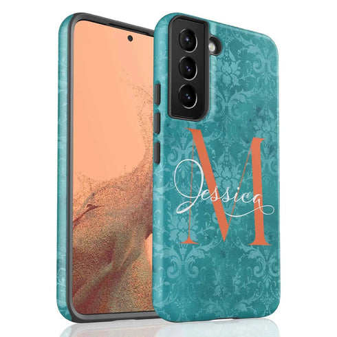 Monogram Personalized Turquoise Damask Galaxy Case