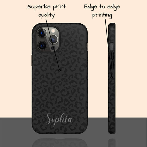 Dark Leopard Custom Name iPhone Case