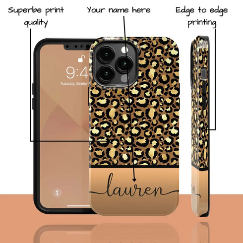 Golden Leopard Personalized Name iPhone Case