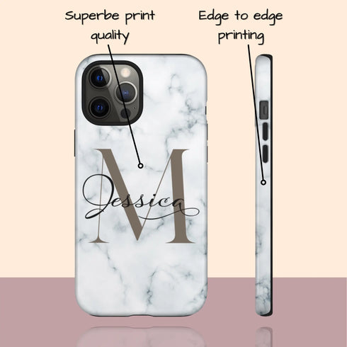 Monogram Personalized White Marble iPhone Case