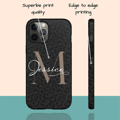 Monogram Personalized Dark Leopard iPhone Case