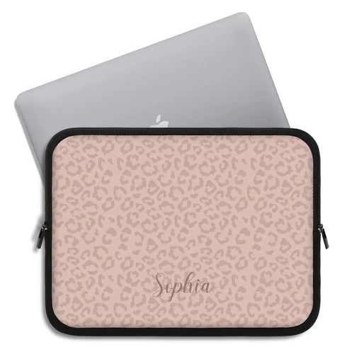 Nude Pink Leopard Custom Name Laptop Sleeve