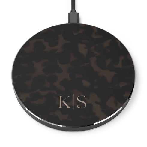 Dark Tortoiseshell Custom Initials Wireless Charger Pad