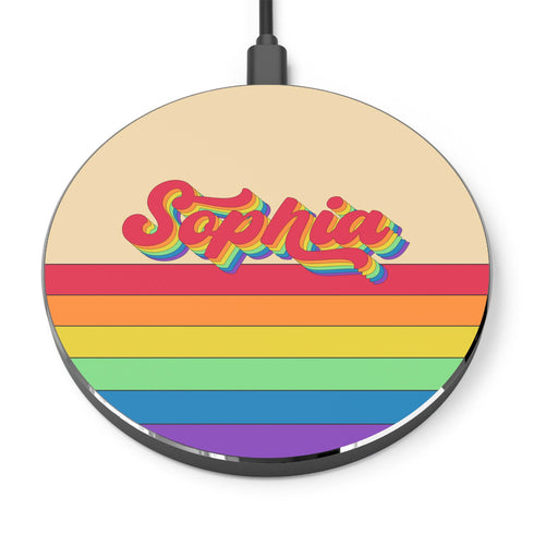 LGBTQ Pride Rainbow Custom Retro Name Wireless Charger Pad