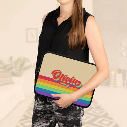 LGBTQ Retro Custom Rainbow Name Laptop Sleeve