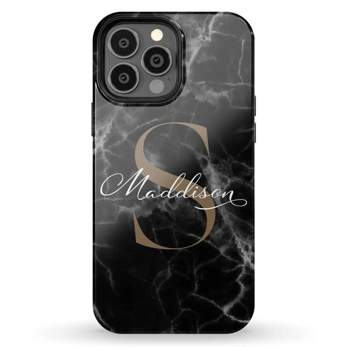 Monogram Personalized Black Marble iPhone Case