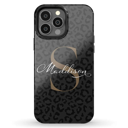 Monogram Personalized Dark Leopard iPhone Case
