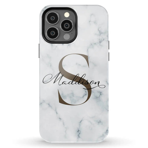 Monogram Personalized White Marble iPhone Case