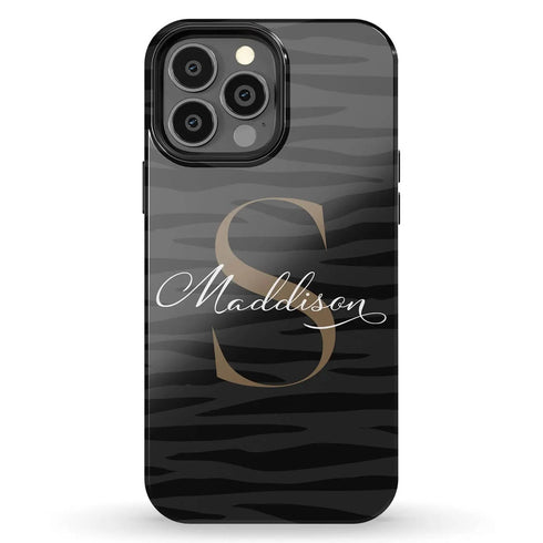 Monogram Personalized Dark Zebra iPhone Case