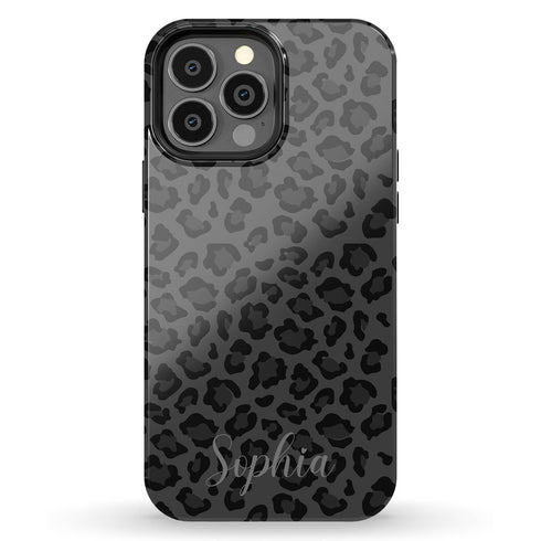 Dark Leopard Custom Name iPhone Case