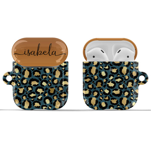 Golden Leopard Personalized Name AirPods Case