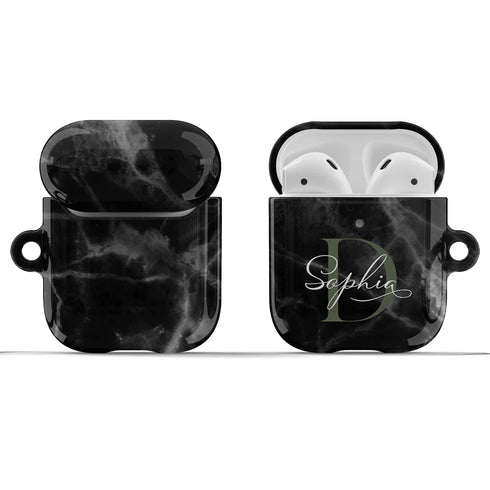 Monogram Personalized Black Marble AirPods Case