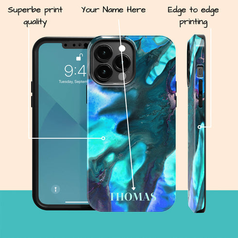 Turquoise Opal Marble Custom Name iPhone Case