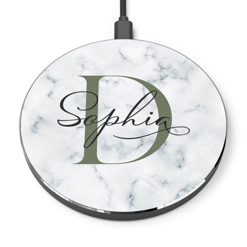 Monogram Personalized White Marble Wireless Charger Pad