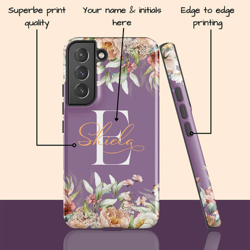 Blushing Flowers Monogram Custom Name Galaxy Case