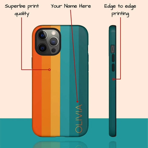 Orange & Teal Rainbow Custom Name iPhone Case