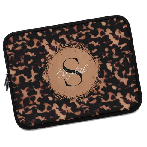 Tortoiseshell Monogram Custom Name Laptop Sleeve