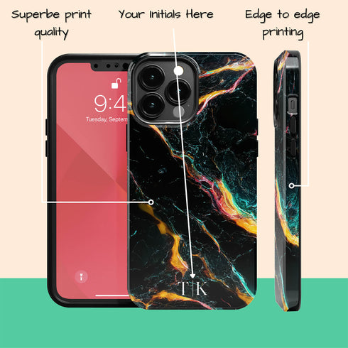 Cracked Marble Custom Initials iPhone Case