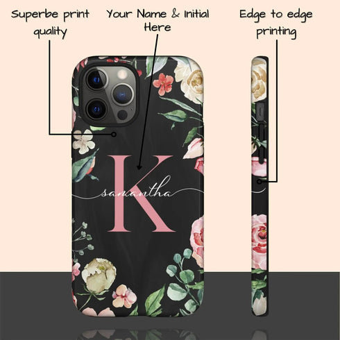 Monogram Roses Personalized iPhone Case